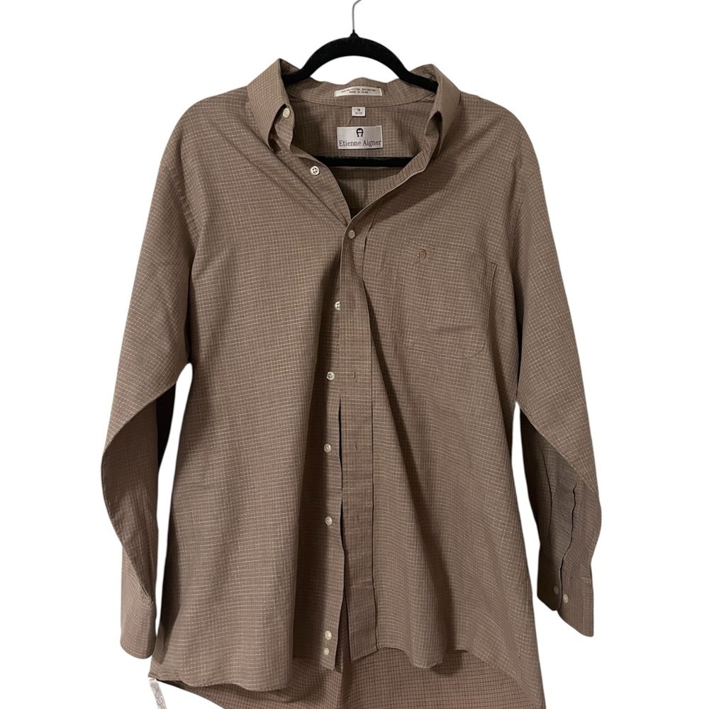 Etienne Aigner Tan Brown Men's Casual Button Down Shirt Size 16 32/33 Formal
